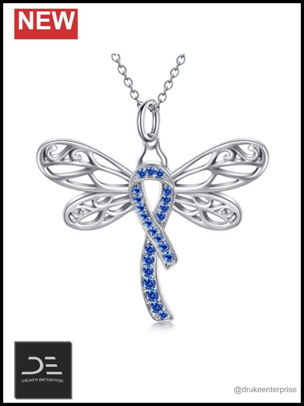 Sterling Silver Colon Cancer Awareness Ribbon Pendant Necklace - Inspirational